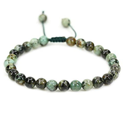 Angelstones Handmade Gemstone 6mm Round Beads Adjustable Braided Macrame Tassels Chakra Reiki Bracelets 7-9 inch Unisex - color: African Turquoise