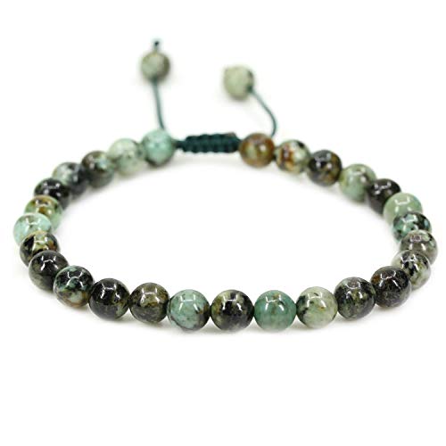 Angelstones Handmade Gemstone 6mm Round Beads Adjustable Braided Macrame Tassels Chakra Reiki Bracelets 7-9 inch Unisex - color: African Turquoise