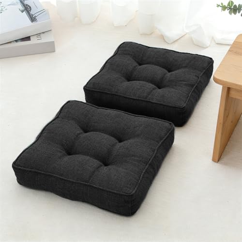 Meditation Floor Pillow Set of 2 Square Large Pillows Seating for Adults Tufted Corduroy Floor Cushions for Living Room Yoga Tatami Black - color: Black, size: 18 x 18 Inch(Pack of 2)