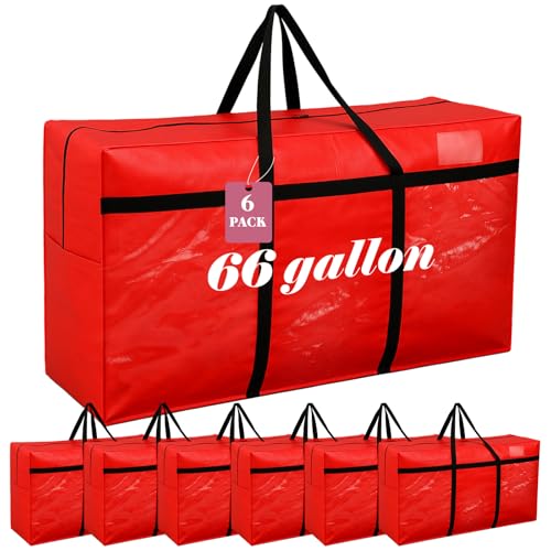 6 Pcs 66 Gallon Extra Large Moving Bags Heavy Duty Storage Bag with Strong Zipper Handle Foldable XXL Jumbo Storage Tote Packing Moving Box for College Dorm Travel Cloth Duffle (Red) - color: Red, size: 66 Gallon