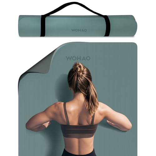 Extra Thick 8mm Yoga Mat, 72"x28" Non Slip Exercise Mat, Reversible 2-Sided Dual Color Premium POE Material, with Carrying Strap for Yoga, Pilates, Home Gym - color: Dark green+Dark grey, size: 183*80*0.8cm