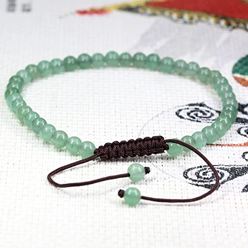 Keleny Natural Gemtones 4mm Round Beads Crystal Adjustable Braided Macrame Tassels Bracelets Unisex - color: Green Aventurine