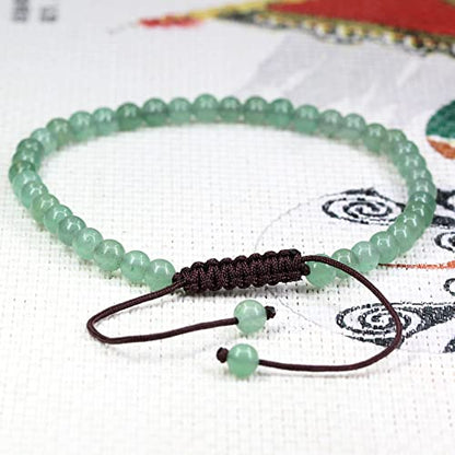Keleny Natural Gemtones 4mm Round Beads Crystal Adjustable Braided Macrame Tassels Bracelets Unisex - color: Green Aventurine