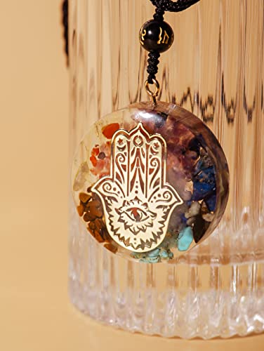 MINACHI Orgone Necklace, 7 Chakra Stone Orgonite Pendant for Spiritual Healing and Positive Energy Meditation - color: Hamsa