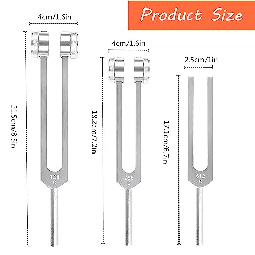 3 Pack Tuning Fork Set(128Hz, 256Hz, 512Hz), Medical Sound Healing Tools Tuning Forks with Reflex Hammer for Healing Chakra Sound Therapy Solfeggio DNA Repair