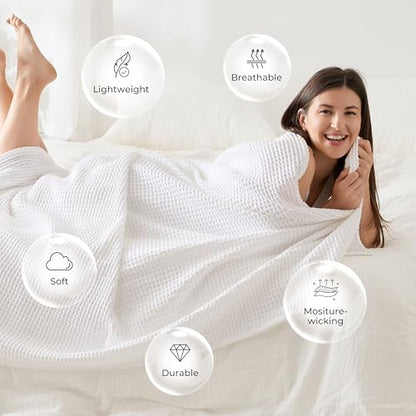 Lightweight Cotton Waffle Blanket Twin Size, Modern Two-Tone Check Pattern, Soft & Breathable for Bed, Couch, Sofa, All Seasons – Bright White, 60"x80" - color: Bright White, size: Twin