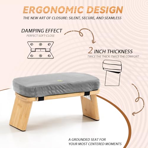 Meditation Bench, Bamboo Meditation Stool, Folding Kneeling Meditation Bench, Seiza Prayer Bench, Prayer Bench with Meditation Cushion, Kneeling Stool(Grey) - color: Grey