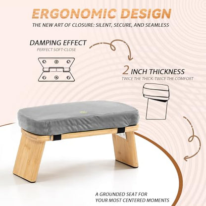 Meditation Bench, Bamboo Meditation Stool, Folding Kneeling Meditation Bench, Seiza Prayer Bench, Prayer Bench with Meditation Cushion, Kneeling Stool(Grey-Bag) - color: Grey-bag
