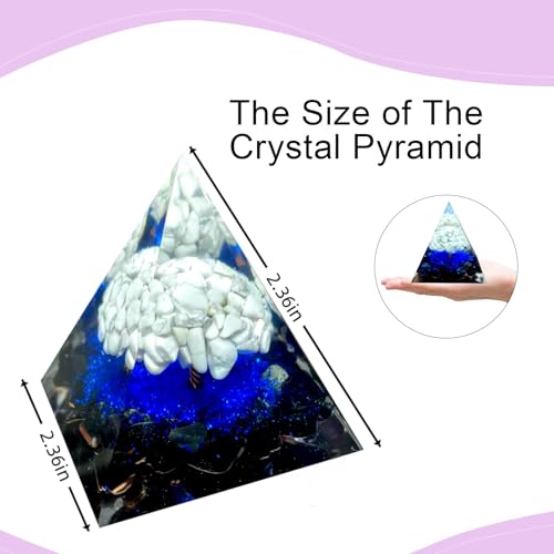 Tree of Life Orgone Pyramid,Natural White Pine Stone&Obsidian Orgonite Healing Crystals Pyramid,Crystal Stone Positive Reiki Energy Generator Collection Wealth Lucky Meditation Tool(6cm) - color: White