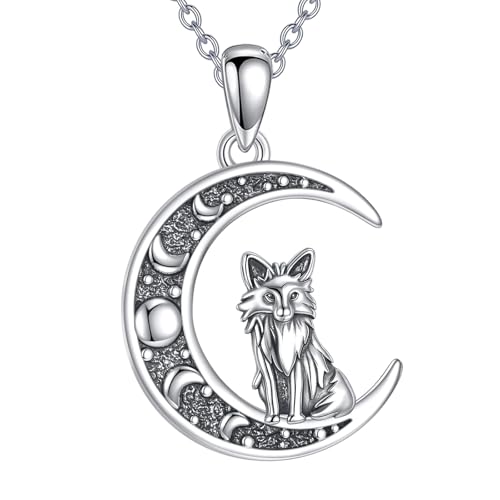 Sun and Moon Necklace 925 Sterling Silver Sun Moon Pendant Gemstone Jewelry Gifts for Women - style: Fox