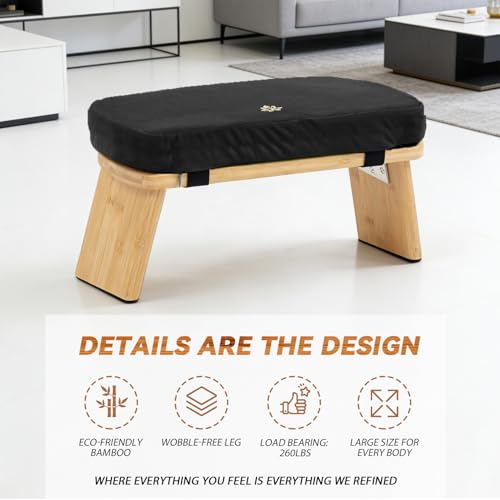 Meditation Bench, Bamboo Meditation Stool, Folding Kneeling Meditation Bench, Seiza Prayer Bench, Prayer Bench with Meditation Cushion, Kneeling Stool(Black) - color: Black