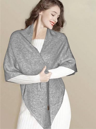 Shawl Wraps For Women,Womens Knitted Knotted Shawls Wool Cashmere Shoulder Top Sweater Shawl Scarf for Fall Winter - color: Gray