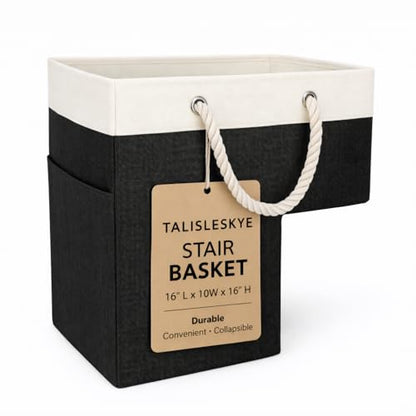 Stair basket,Foldable staircase baskets,Step stairs storage baskets with handle,1pcs black - color: black