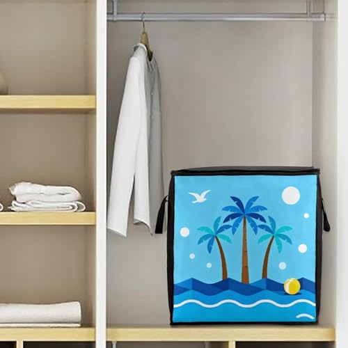 Blue Tropical Storage Bag Portable Closet Organizer Storage Bags Quilt Storage Bags with Zippered Breathable Storage Bag with Carry Handles for Blanket Pillow Bedding