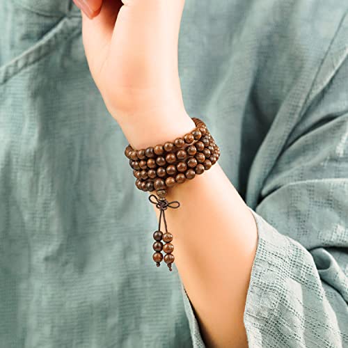 FAZOVIN 8mm 108 Beads Necklace Natural Wood Mala Beads Bracelet Prayer Beads for Meditation Buddhist Rosary Mala Necklace
