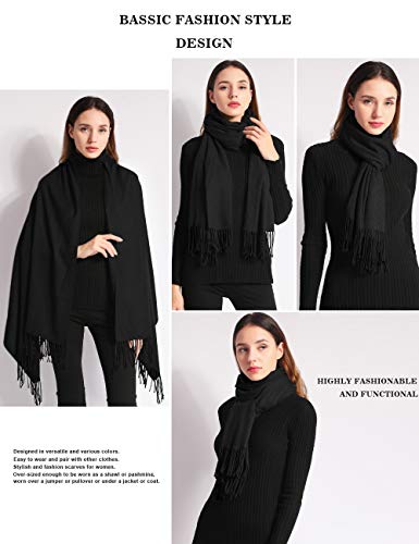 Pashmina Shawl Women Winter Scarf Warm Wedding Wraps Ladies Scarves for Evening Dresses - color: Black
