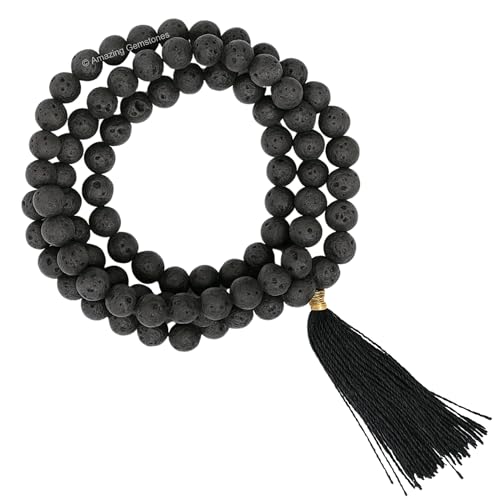 Amazing Gemstone Lava Stone Mala Beads - 108 Prayer Beads for Meditation and Mindfulness Practice, Handcrafted Mala Beads with Natural Gemstones for Spiritual Healing and Relaxation (Plain) - color: Lava Stone, style: Plain