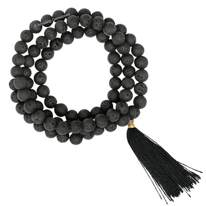 Amazing Gemstone Lava Stone Mala Beads - 108 Prayer Beads for Meditation and Mindfulness Practice, Handcrafted Mala Beads with Natural Gemstones for Spiritual Healing and Relaxation (Plain) - color: Lava Stone, style: Plain