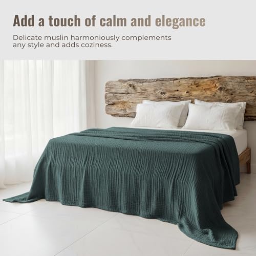 4-Layer Muslin Cotton King Bed Blanket (108 x 90 inches) – Ultra Soft, Breathable & Lightweight All-Season Gauze Blanket, Cozy Comfort, Machine Washable – Teal - color: Teal, size: King (108 x 90 inches)