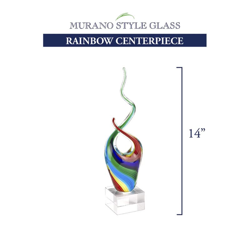 Badash Rainbow Murano-Style Art Glass Centerpiece - 14" Tall Mouth-Blown Glass Sculpture on Crystal Base - Contemporary Home Decor Accent Piece