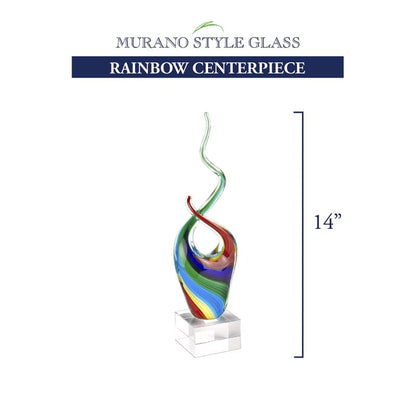 Badash Rainbow Murano-Style Art Glass Centerpiece - 14" Tall Mouth-Blown Glass Sculpture on Crystal Base - Contemporary Home Decor Accent Piece