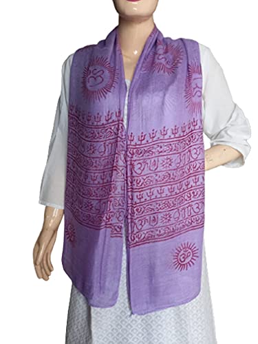 KVR Hindu Pooja Religious Cotton Indian prayer scarf with OM Krishna Ganesha Shiva Nataraja yoga spiritual auspicious prints - color: Purple - Om