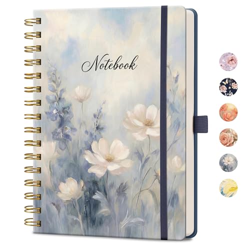 AHGXG Spiral Journal Notebook, 160 Lined Pages, A5 Medium Size (5.7'' x 8.3''), for Women, Journaling, Writing, Work & Office, Hardcover, 100 GSM Thick Paper (Soft Blue Floral) - color: Soft Blue Floral
