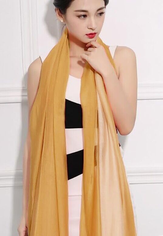 Cotton Silk Scarf Elegant Soft Wraps Color Shade Scarves for Women - color: Gradient - Yellow