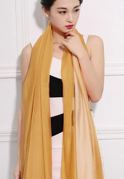 Cotton Silk Scarf Elegant Soft Wraps Color Shade Scarves for Women - color: Gradient - Yellow