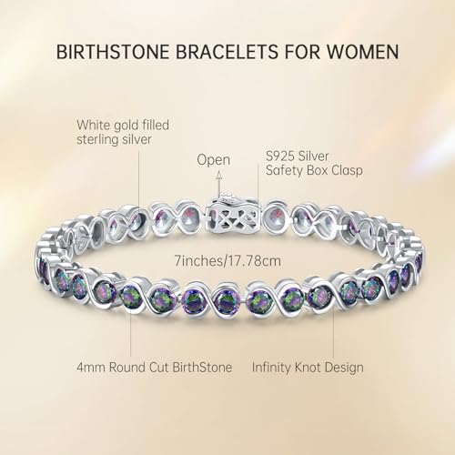 Birthstone Bracelets for Women, Sterling Silver 7 Inch Infinity Tennis Bracelet, Wedding Anniversary Birthday Jewelry Gifts for Women Wife Girlfriend Mom Her