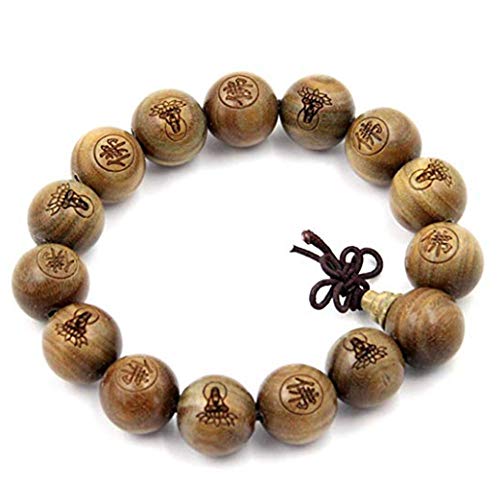 Tibetan Buddhist Green Sandalwood Beads 15mm,Scented Sandalwood Link Wrist Crafts Beads Bracelet,Fashion Gifts for Men Women