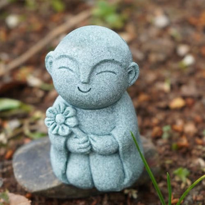 OwMell Japanese Jizo Monk Statue, Buddha Jizo Figurine Memorial Aquarium Statue Ornament - Flower - color: Flower Stone