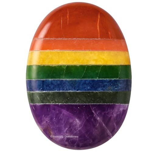 Amazing Gemstone Seven Chakra Crystals and Healing Stones - Large Palm Stone Crystals Piedra - Crystal for Good Luck, Balanced Positive Energy, Meditation - Unique Stocking Stuffers Gifts for Women - color: 7 Chakra (Bonded)