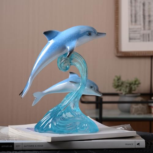 HAUCOZE Dolphin Decor Figurine Ocean Statue Modern Art Sculpture Home Gift for Bookshelf Living Room Office Polyresin 8.7 Inch - size: Large