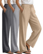 3 Pack Women's Lounge Pants Cozy Wide Leg Yoga Pants Casual Drawstring Loose Baggy Sweatpants with Pockets - color: Dark Gray, Light Heather Gray, Khaki, size: XX-Large
