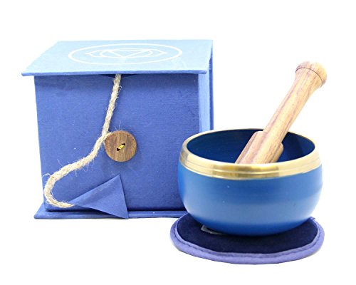 Dharma Objects Tibetan Palm Size Third Eye Chakra Singing Bowl Premium Gift Set