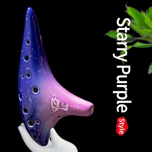 “Ocean Notes” 12 Hole Sweet Potato Ocarina Graceful Shape Pottery Ocarina in Alto C (Starry Purple) - style: Starry Purple
