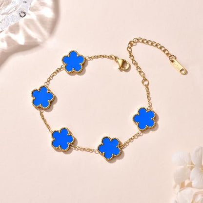FLY FEI 18K Gold-Plated Four Leaf Clover Bracelet for Women,Adjustable lucky Bracelet Set Jewelry Gift-Hypoallergenic Charm for Birthdays, Wellness & Daily Wear - color: style01-Blue