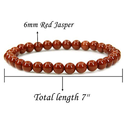Angelstones Handmade Natural Healing Gemstone 6mm Round Beads Stretch Crystal Bracelet 7 Inch Unisex - color: Red Jasper