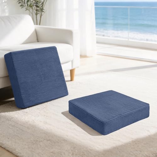 2 Pack Square Floor Cushions, 25.79 * 25.79 * 5 Inch Solid High-Density Foam Core Floor Pillow with Removable Corduroy Cover, Odorless Seat Cushion for Meditation, Living Room, Navy - color: Navy, size: 25.79*25.79*5 inch