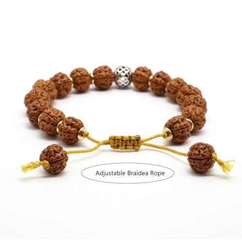 Handmade Adjustable Rudraksha Bracelet 5 Mukhi Rudraksha Mala bead（11mm/12mm）- Ideal for Meditation, Yoga, and Chanting | Perfect Gift Pack