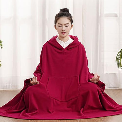 Meditation Buddhist Hooded Cloak Coat,Meditation Cloak Cape for Men and Women,Thickened Meditation Cloak,Meditation - color: Red, size: Large