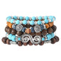 5pcs Wooden Bead Bracelet Set with Charm and Tassel for Men & Women - Stackable Boho Bracelets, Amber Color Scheme Adjustable Bracelet - color: Brown and Light Blue