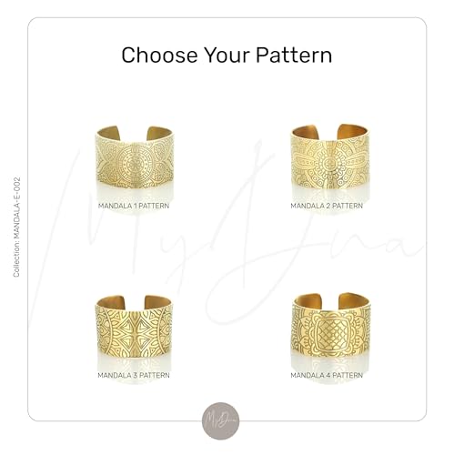Engraved Mandala Ring - Wide Open Cuff Unisex Meditation Jewelry - Unique Spiritual Ring