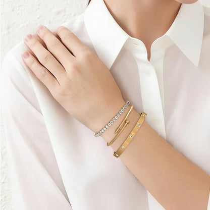 PCY Gold Bracelets For Women,3PC Bangle Gold Plated Bracelets For Women,Trendy Statement Cuff Stackable Bangles Set,Fashion Jewelry for Women. - size: Small