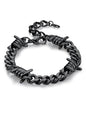 Bandmax Barbed Wire Chain Bracelets for Men Women Stainless Steel/Black/Gold Thorn Cuban Link Bracelet Adjustable Punk Emo Style Jewelry Gift - color: 02 9MM-Black Plated