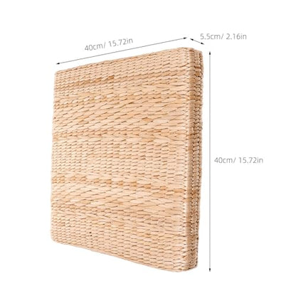 LALAFINA Straw Woven Meditation Pillow Floor Cushion Japanese Zabuton Seat Pad 40x40cm 6cm Thick Natural Grass Mat for Yoga, Zen Sitting, Temple and Home Use
