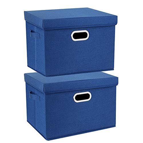 Collapsible Storage Bins With Lids, Large Fabric Storage Boxes - 2 Pack - Classic Blue - color: Classic Blue, size: 2-Pack Large