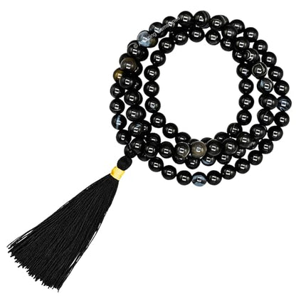 Amazing Gemstone Japa Mala 108 Prayer Beads Necklace and Wrist Mala Bracelet for Meditation - color: Black Banded Agate, size: Without Knots