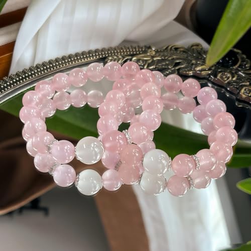 Rose Quartz Bracelet, 8mm Natural Gemstone Love Stone Jewelry Anxiety Relief & Meditation Support Heart Chakra Balance Valentine’s Mother’s Day Gift for Her - color: Sakura pink